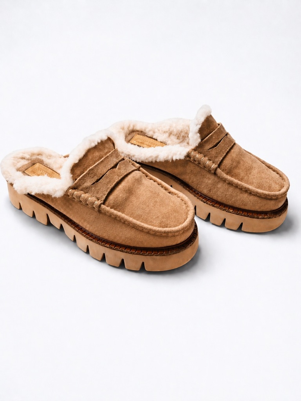 Pedro Garcia Savy Lug Sole Mule Shearling Suede Alpaca Size 37
